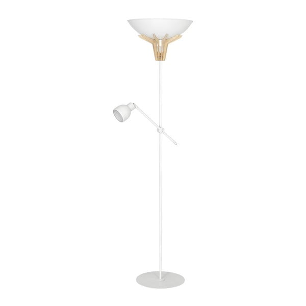 Bílá volně stojící lampa s dřevěným detailem Glimte Fumus