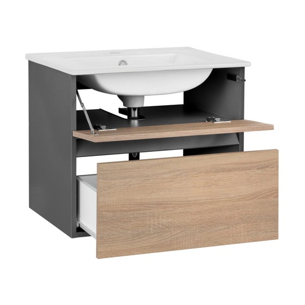 Závěsná skříňka bez umyvadla v dekoru dubu v přírodní barvě 60x52 cm Wisla – Støraa-image-3