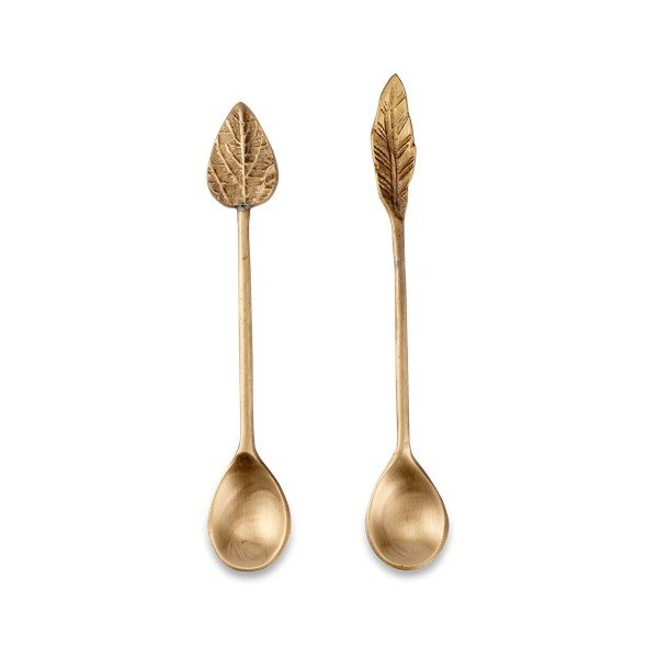 Sada 2 mosazných lžic Nkuku Leaf Brass