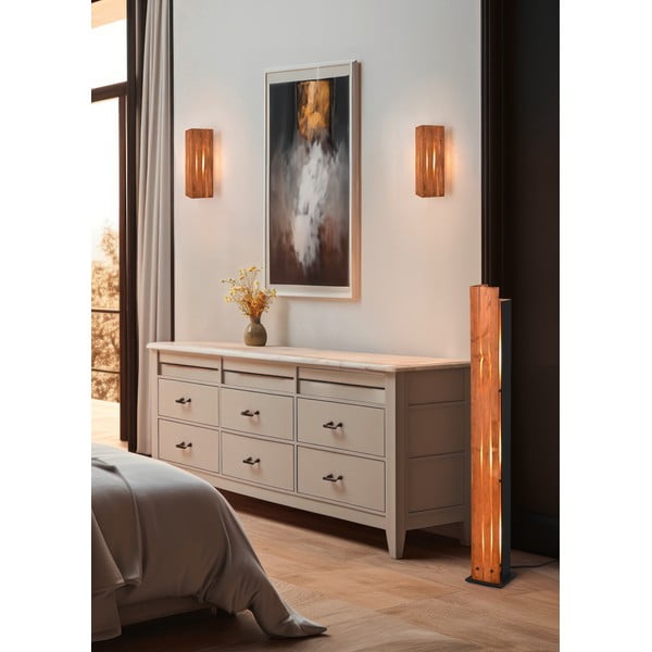 Stojací lampa v černo-přírodní barvě s dřevěným stínidlem (výška 121 cm) Karuni – Trio-image-1