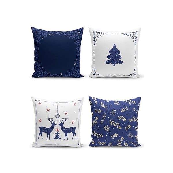 Povlaky na polštáře v sadě 4 ks s vánočním motivem 43x43 cm Blue Christmas – Mila Home