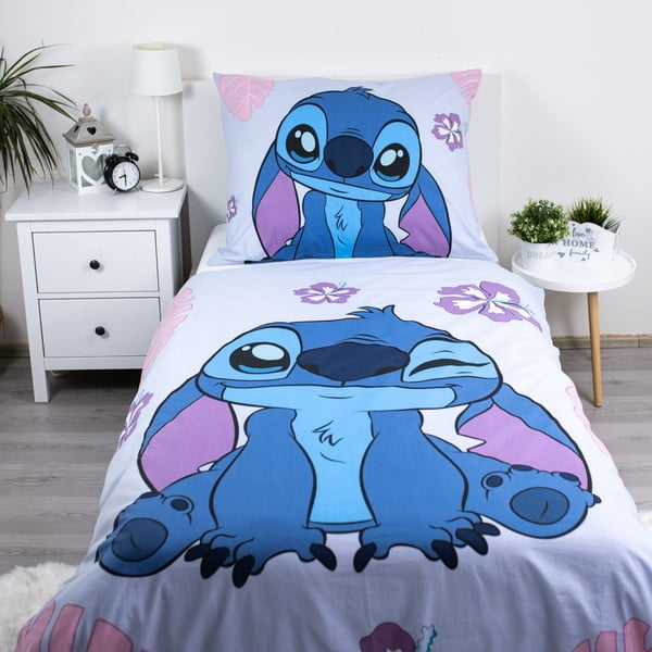 Modro-fialové bavlněné dětské povlečení na jednolůžko 140x200 cm Lilo and Stitch "Cute" – Jerry Fabrics-image-1