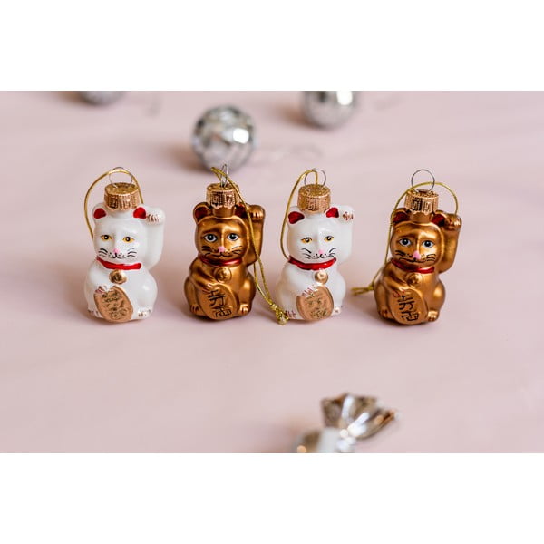 Skleněné vánoční ozdoby v sadě 4 ks Lucky Cat – Sass & Belle-image-1
