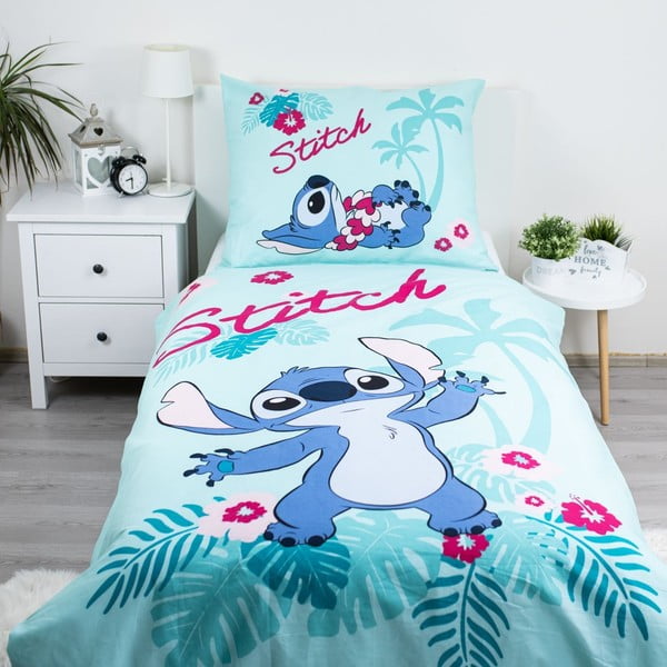 Modré bavlněné dětské povlečení na jednolůžko 140x200 cm Lilo a Stitch "Hawaii"  – Jerry Fabrics-image-1