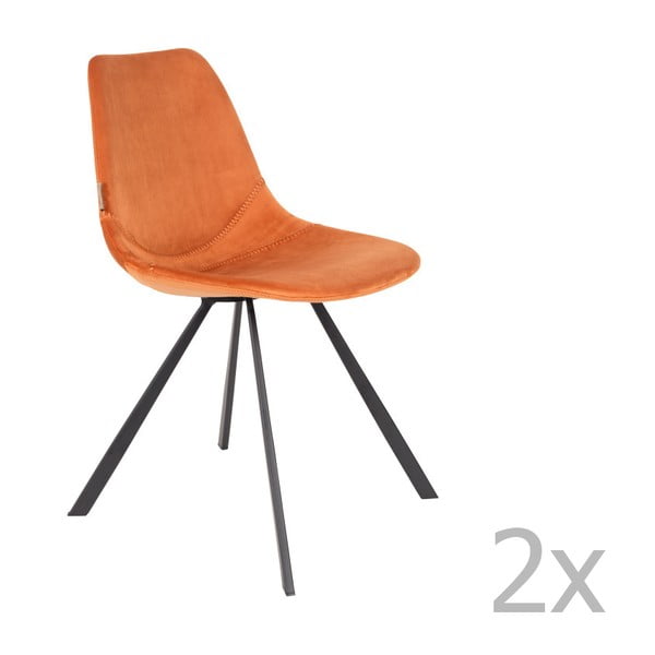 Sada 2 oranžových židlí se sametovým potahem Dutchbone Franky