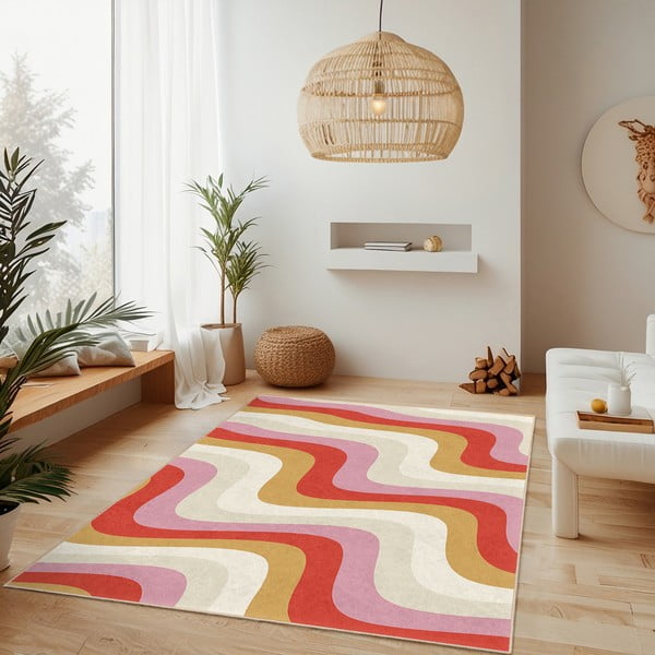 Žlutý/růžový pratelný koberec 80x150 cm Creamy Raspberry Swirl – Mila Home-image-2