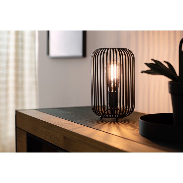 Černá stolní lampa s kovovým stínidlem (výška 25 cm) Cage – Fischer & Honsel-image-1