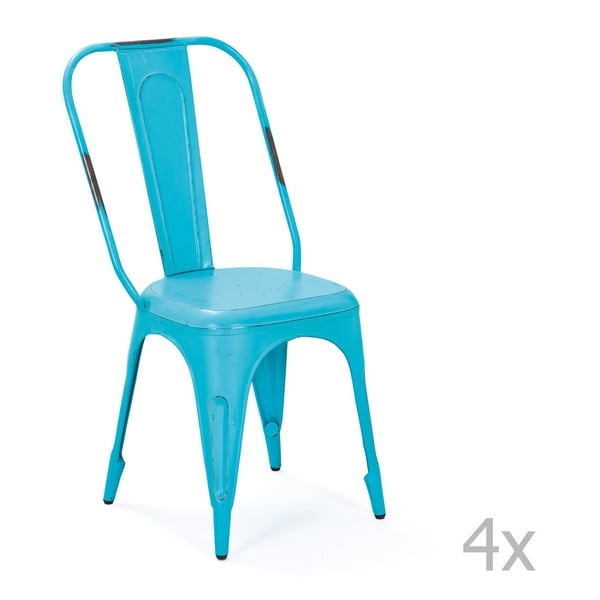 Sada 4 tyrkysových kovových jídelních židlí Interlink Aix