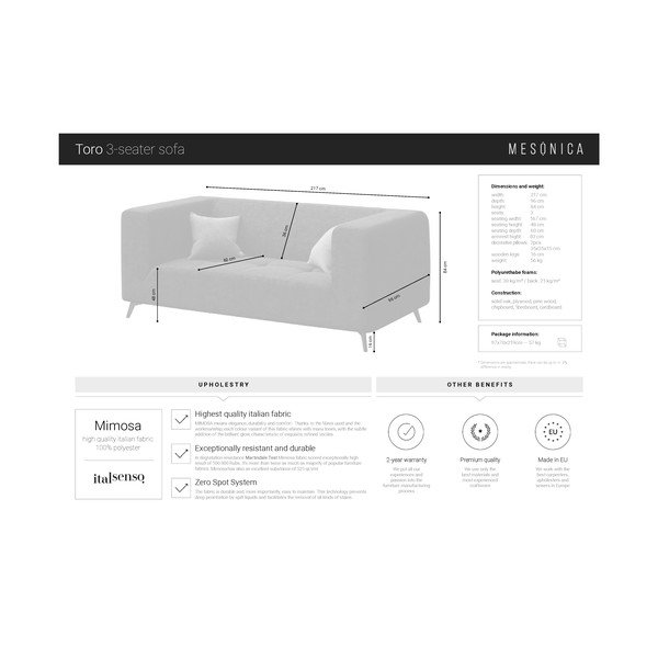Medově žlutá pohovka MESONICA Toro, 217 cm-image-3