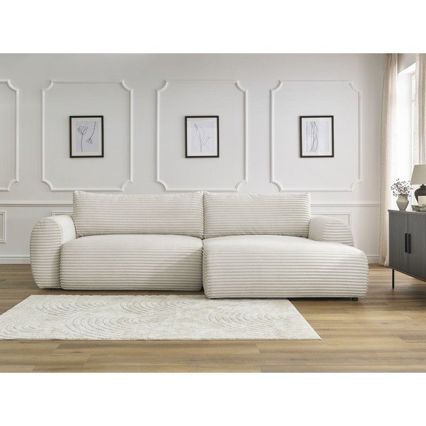 Krémová manšestrová rozkládací rohová pohovka (pravý roh) Lucien – Bobochic Paris-image-1