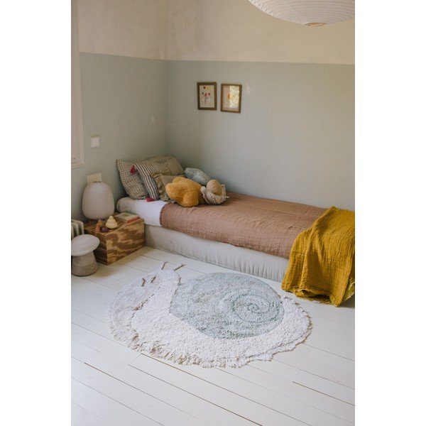 Pratelný ručně tkaný bavlněný dětský koberec v mentolovo-světle šedé barvě 100x120 cm Snail – Lorena Canals-image-4