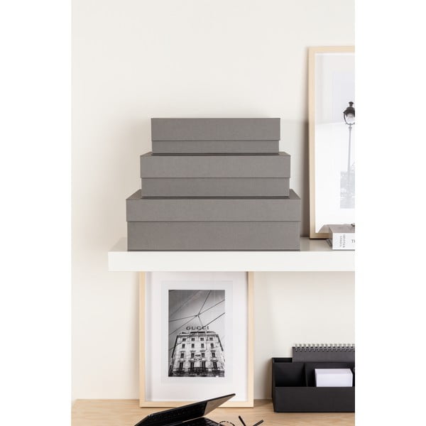 Šedé kartonové úložné boxy v sadě 3 ks s víkem 42,5x29,5x13 cm Kian Paper Laminate – Bigso-image-1