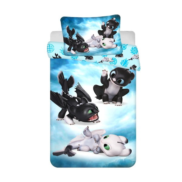 Modré bavlněné dětské povlečení do postýlky 100x135 cm How to Train Your Dragon "Babies" – Jerry Fabrics