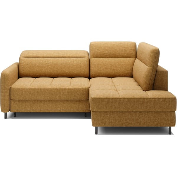 Žlutá sametová rozkládací/s úložným prostorem rohová pohovka (pravý roh/do L) Barea – ELTAP