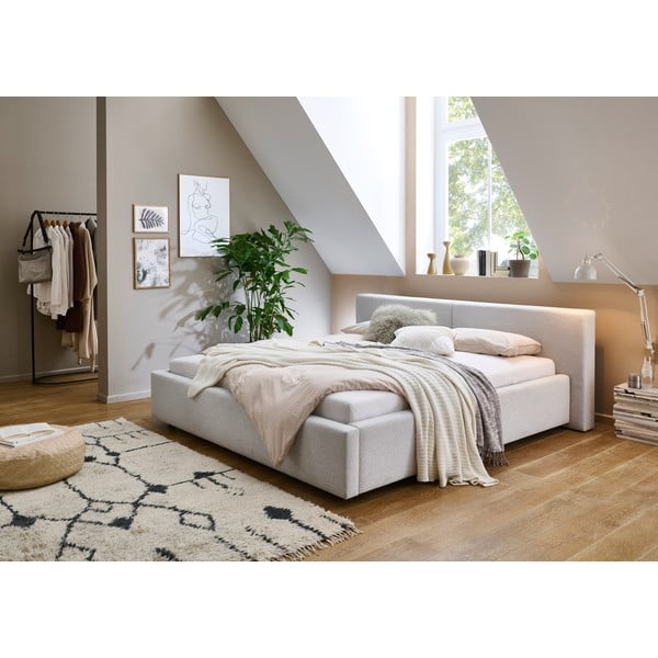 Světle šedá čalouněná dvoulůžková postel s úložným prostorem s roštem 160x200 cm Cube – Meise Möbel-image-1