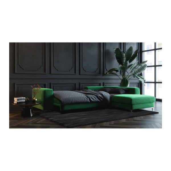 Tmavě zelená sametová rozkládací rohová pohovka Devichy Rothe, pravý roh-image-4