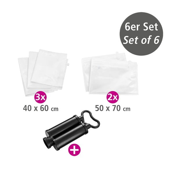 Set 5 cestovních vakuových sáčků a pumpy na oblečení Wenko-image-1