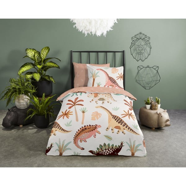 Hnědé/béžové bavlněné dětské povlečení do postýlky 100x135 cm Dino – Good Morning-image-1