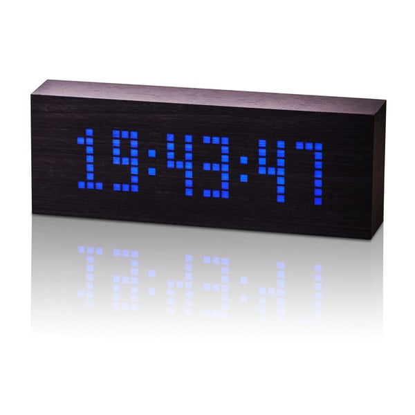 Černý budík s modrým LED displejem Gingko Message Click Clock