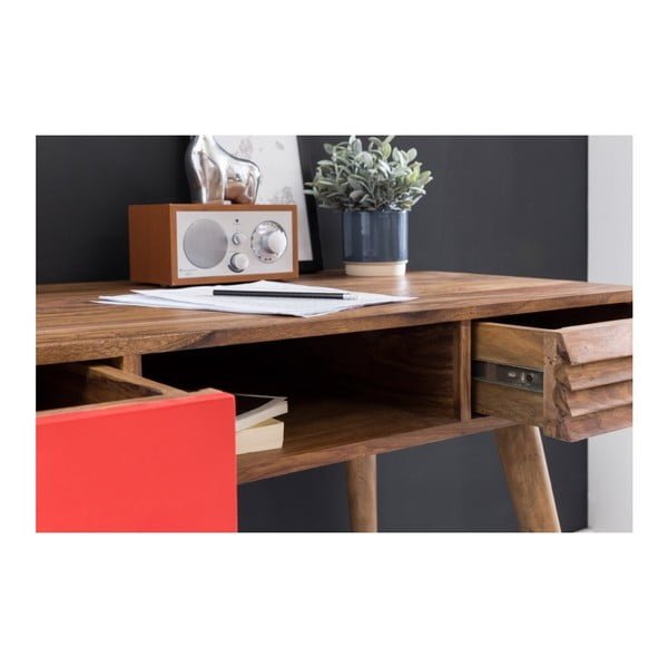 Pracovní stůl s červenou zásuvkou z masivního sheeshamového dřeva Skyport REPA-image-3