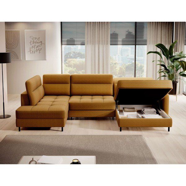 Žlutá sametová rozkládací/s úložným prostorem rohová pohovka (levý roh/do "U") Berrto – ELTAP-image-3