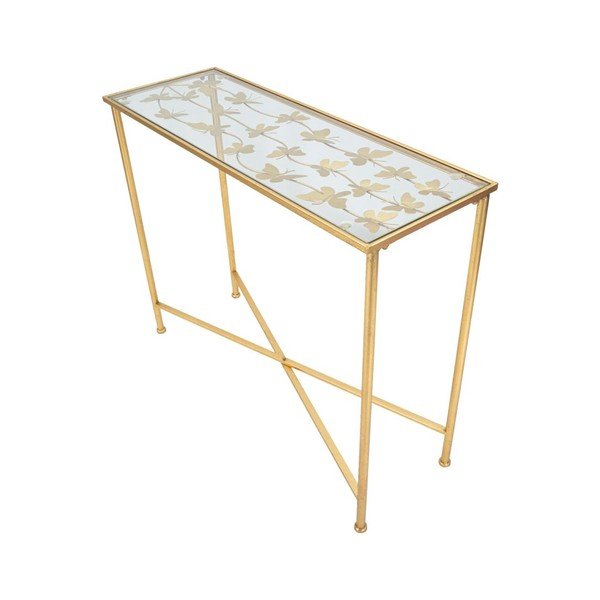 Bílý/ve zlaté barvě konzolový stolek se skleněnou deskou 35x100 cm Butterflies – Mauro Ferretti-image-2
