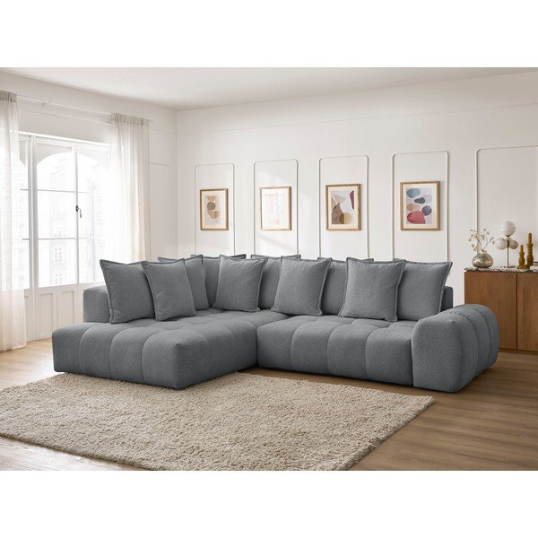 Tmavě šedá žinylková rozkládací/s úložným prostorem rohová pohovka (levý roh/do L) Everest – Bobochic Paris-image-1