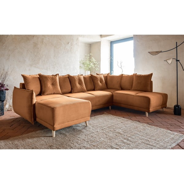 Manšestrová rozkládací rohová pohovka v cihlové barvě (pravý roh/do "U") Lazy Lukka – Miuform-image-3