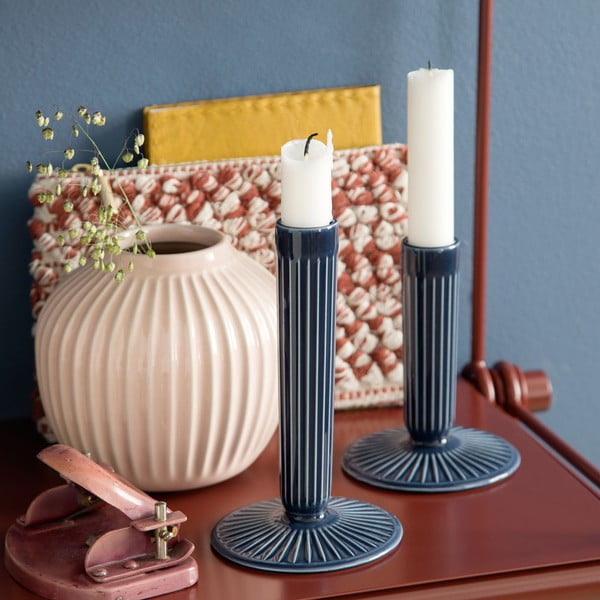 Tmavě modrý kameninový svícen Kähler Design Hammershoi, výška 16 cm-image-2