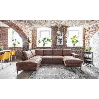 Hnědá rozkládací pohovka do "U" z imitace kůže Miuform Lofty Lilly Vintage, levý roh