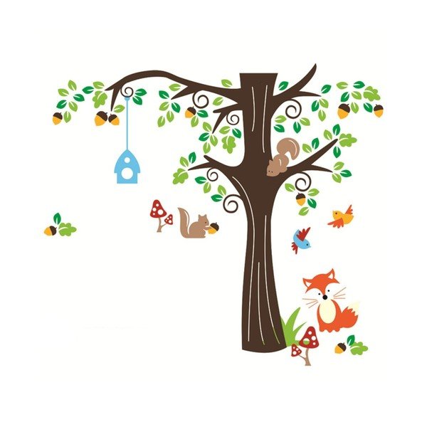 Sada nástěnných dětských samolepek Ambiance Nut Tree And Fox-image-1