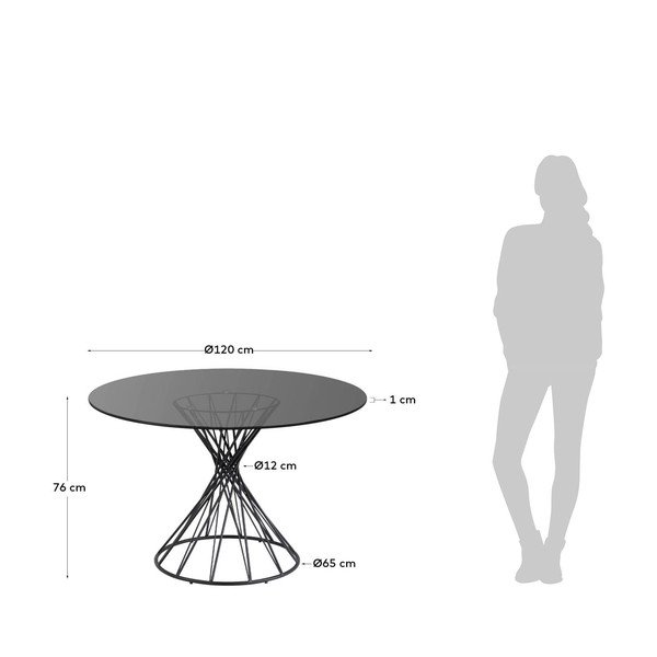 Černý kulatý jídelní stůl se skleněnou deskou ø 120 cm Niut – Kave Home-image-4