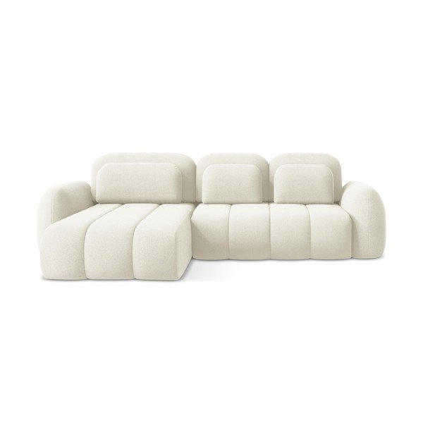 Béžová rozkládací/s úložným prostorem rohová pohovka z textilie bouclé (levý roh/s lenoškou) Pele – Makamii