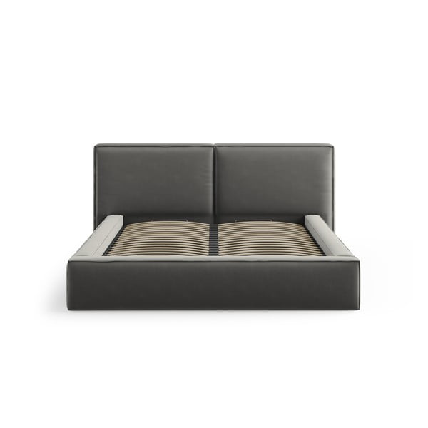 Šedá sametová čalouněná dvoulůžková postel s úložným prostorem s roštem 200x200 cm Arendal – Cosmopolitan Design-image-3