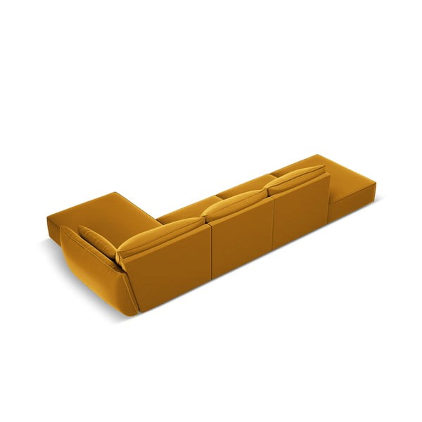Sametová rohová pohovka v hořčicové barvě (pravý roh/s lenoškou) Vanda – Mazzini Sofas-image-3