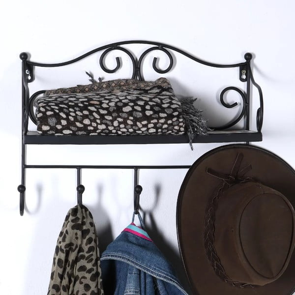 Černý kovový nástěnný věšák s poličkou 42 cm Almeria – Garden Pleasure-image-1