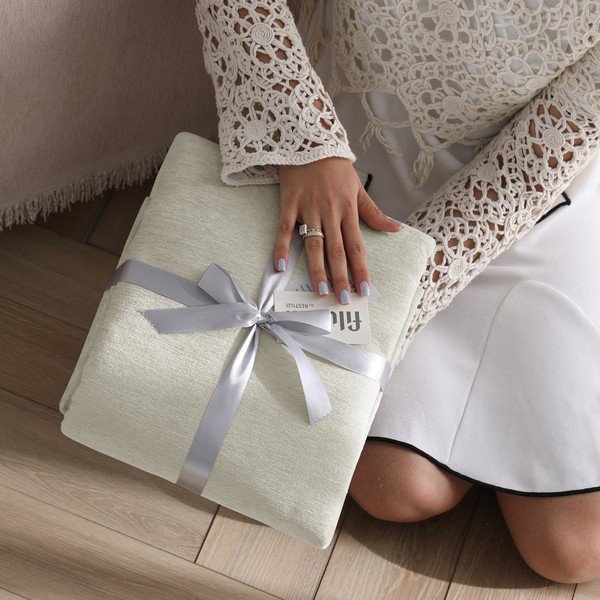 Krémový přehoz z žinylky 220x240 cm Talo – Filumi-image-4