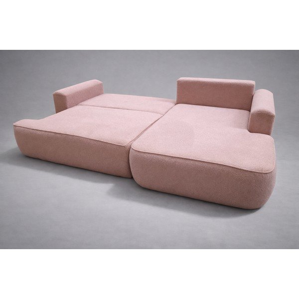 Světle růžová rozkládací/s úložným prostorem rohová pohovka z textilie bouclé (pravý roh/s lenoškou) Quinoa - II. jakost – Bonami Selection-image-3