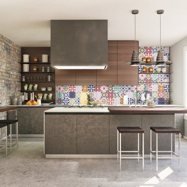 Sada 30 nástěnných samolepek Ambiance Wall Stickers Cement Tiles Azulejos Vinito, 15 x 15 cm