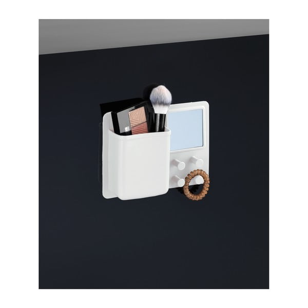 Bílý silikonový nástěnný organizér s háčky a zrcátkem Wenko Ampio-image-3