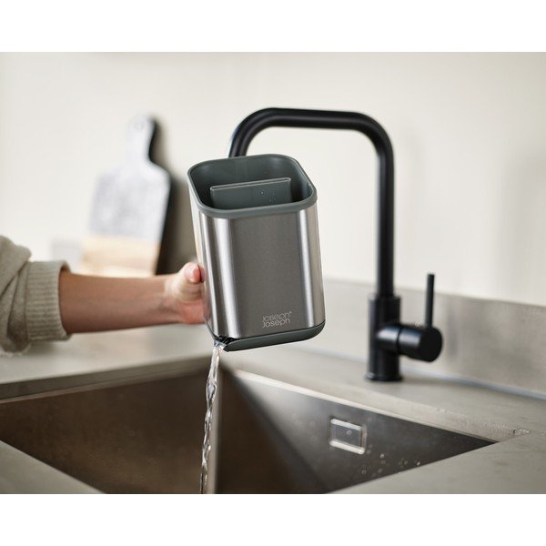 Odkapávač na příbory z nerezové oceli v leskle stříbrné barvě 11x11,5 cm Duo Steel – Joseph Joseph-image-3