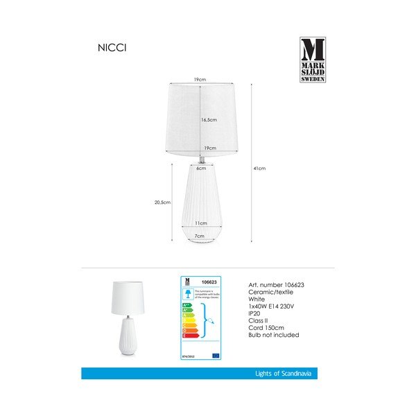 Bílá stolní lampa Markslöjd Nicci, ø 19 cm-image-1