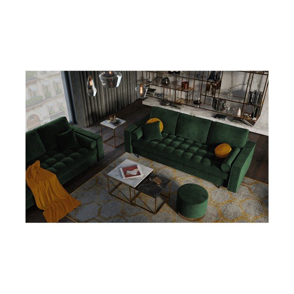 Zelená sametová rozkládací pohovka Milo Casa Santo-image-1