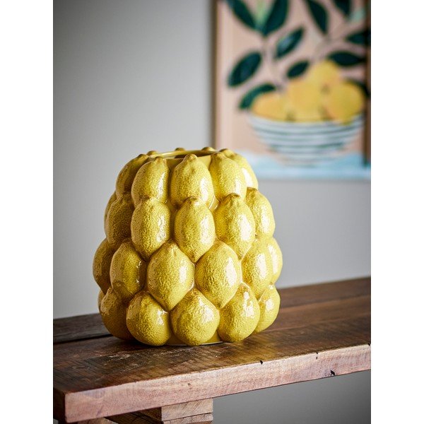 Žlutá ručně malovaná váza z kameniny (výška 22 cm) Limone – Bloomingville-image-3