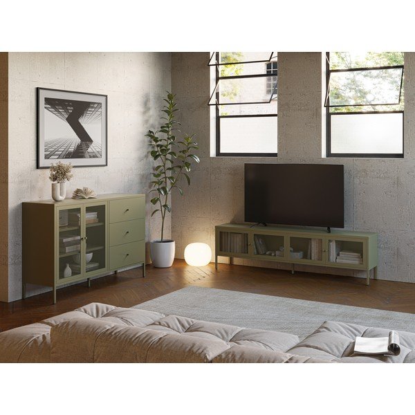 Zelený kovový TV stolek 160x50x35 cm Fayna – Marckeric-image-1