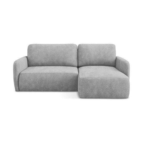 Světle šedá žinylková rozkládací/s úložným prostorem rohová pohovka (pravý roh/s lenoškou) Lilo – Makamii