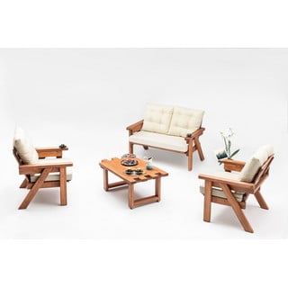Krémový zahradní lounge set z borovicového dřeva pro 5 Abant – Floriane Garden