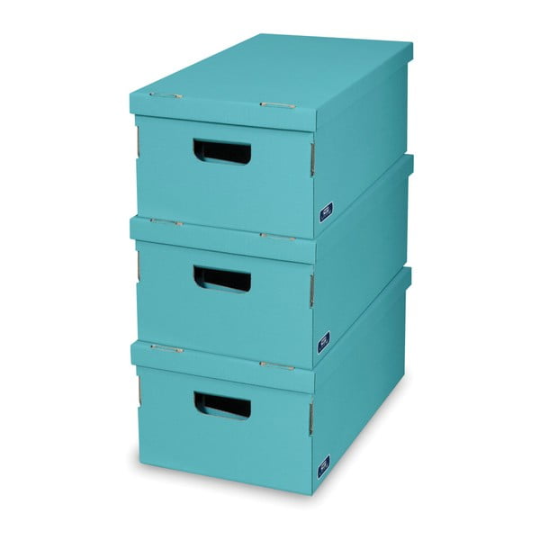 Sada 3 úložných krabic modré barvy Domopak