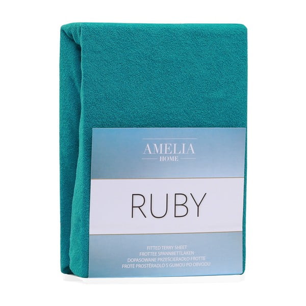 Tmavě zelenomodré napínací froté prostěradlo 140x200 cm Ruby – Restilo-image-2