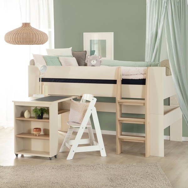 Béžová vyvýšená dětská postel s úložným prostorem bez roštu 90x200 cm Studio – Roba-image-1